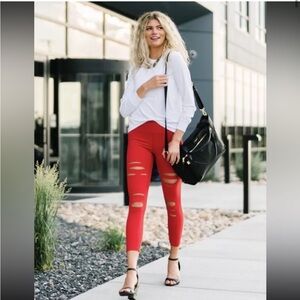 ZYIA Red Slashed Luxe Hi-Rise 7/8 24” Size 12 *NWT*
